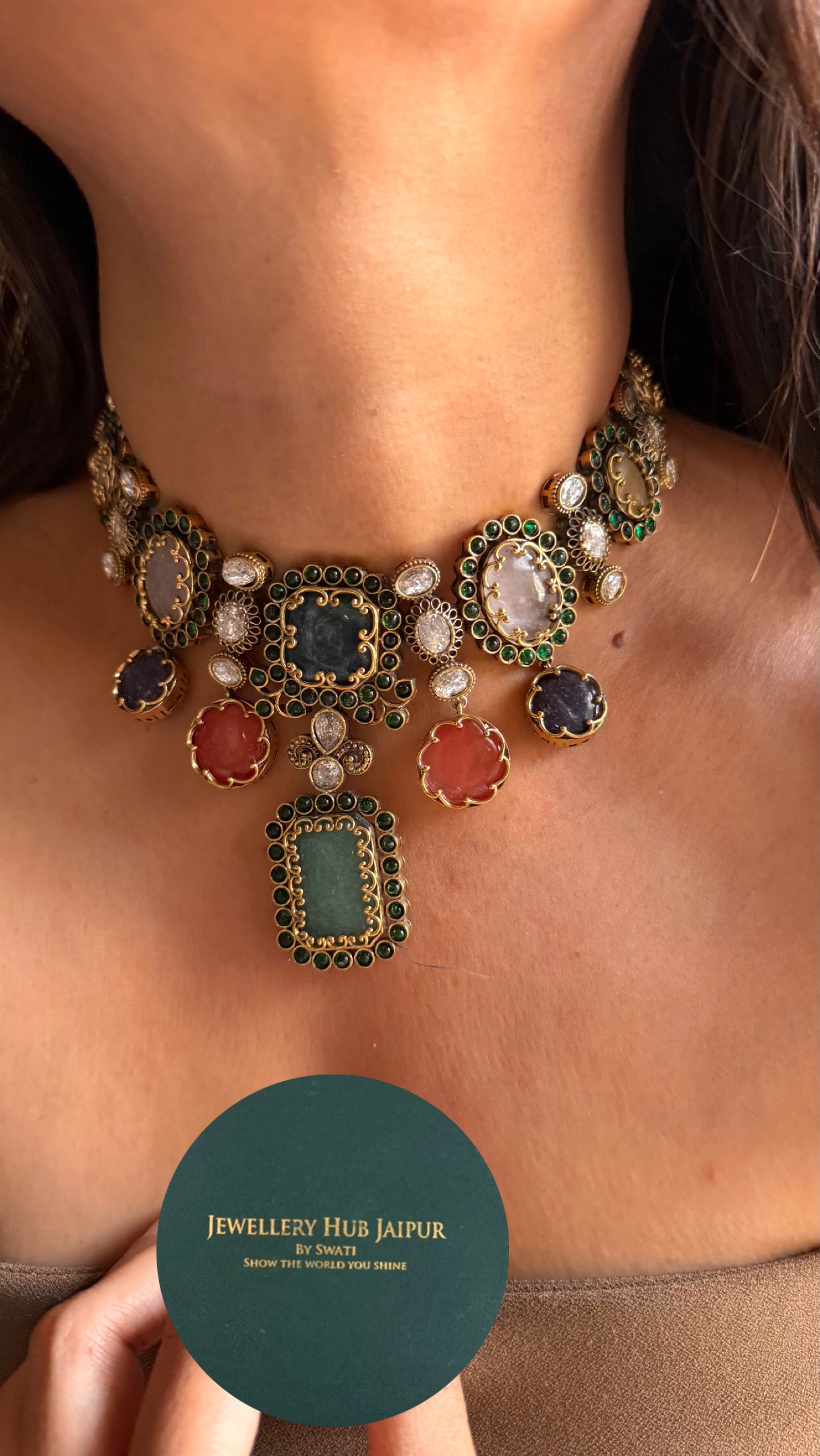 Sabhyasachi inspired designer navrtna gems necklace