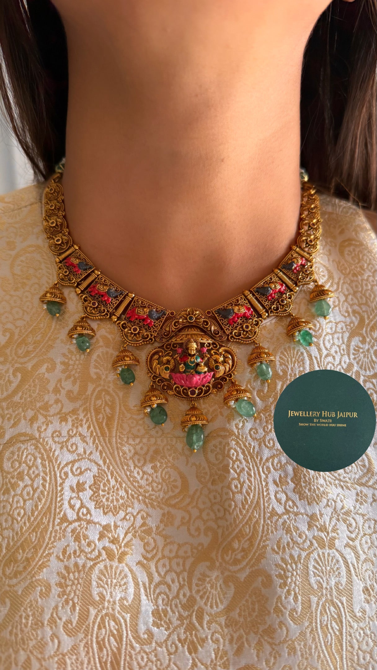 Goddess Laxmi lotus & Gajanand necklace