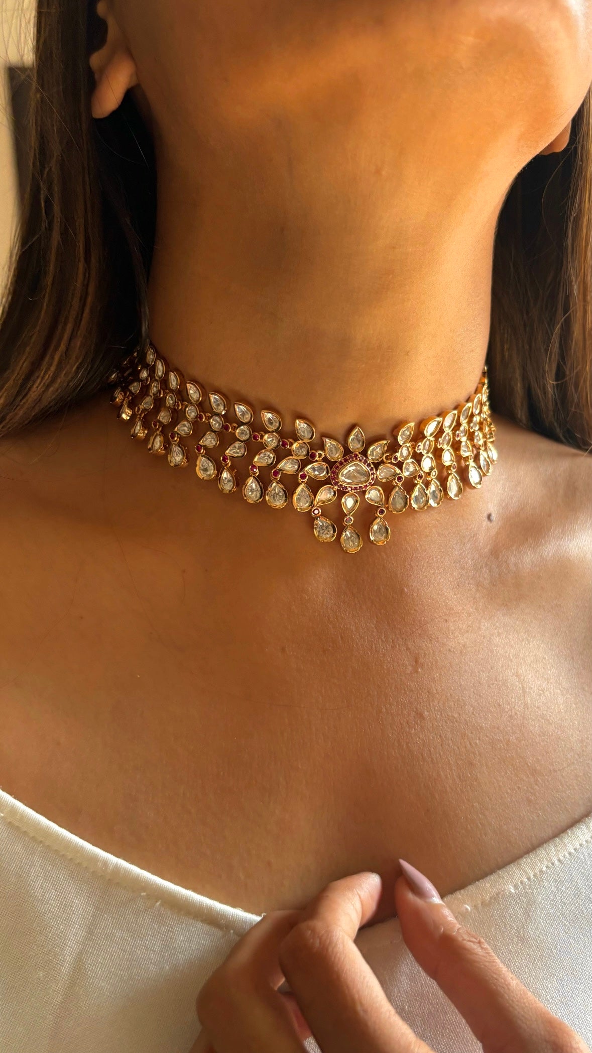 Ruby Moissanite choker necklace set