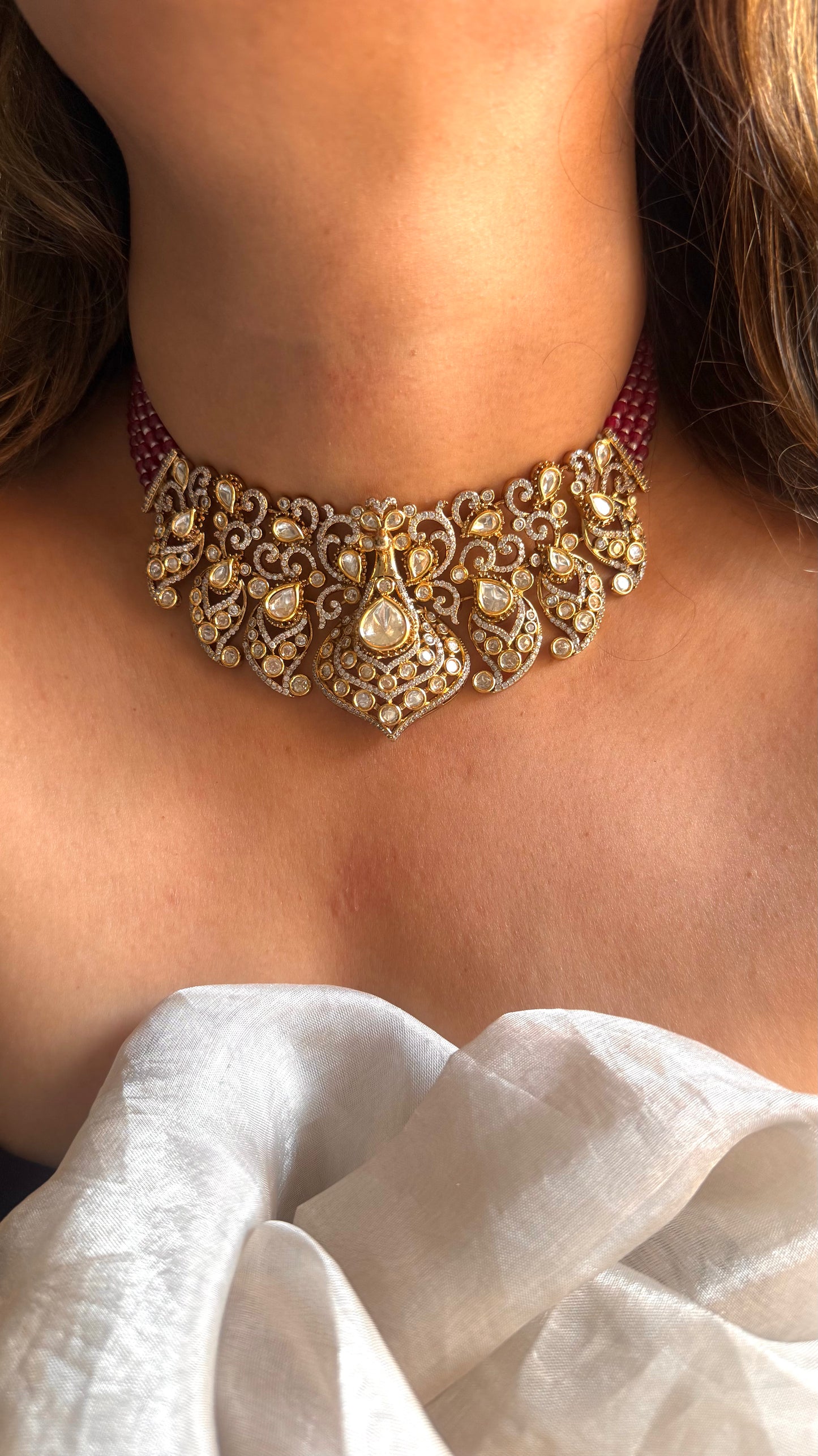 LV shade Polki designer choker with ruby detailing
