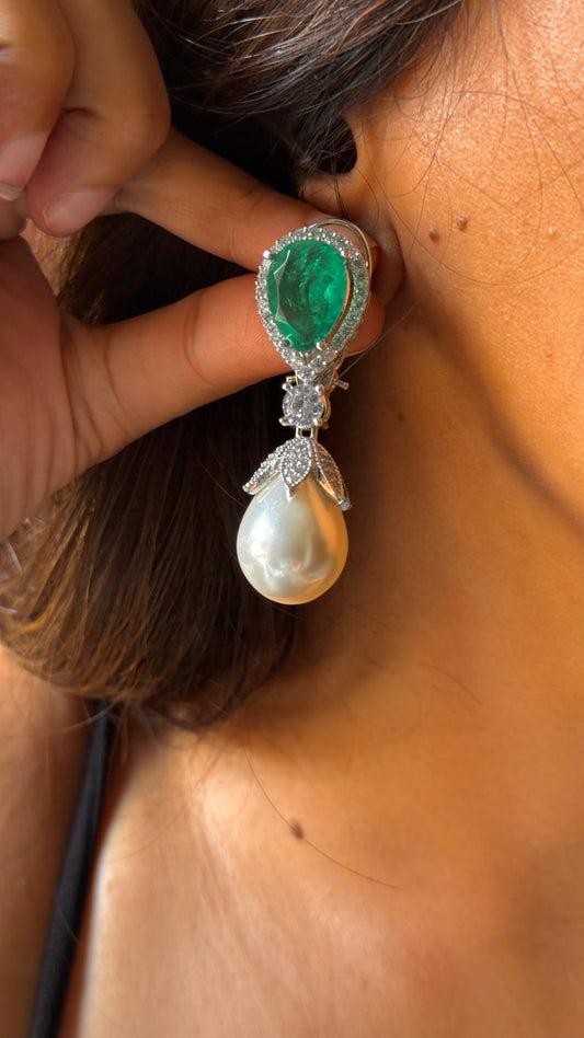 Emerald pearl drop cocktail danglers