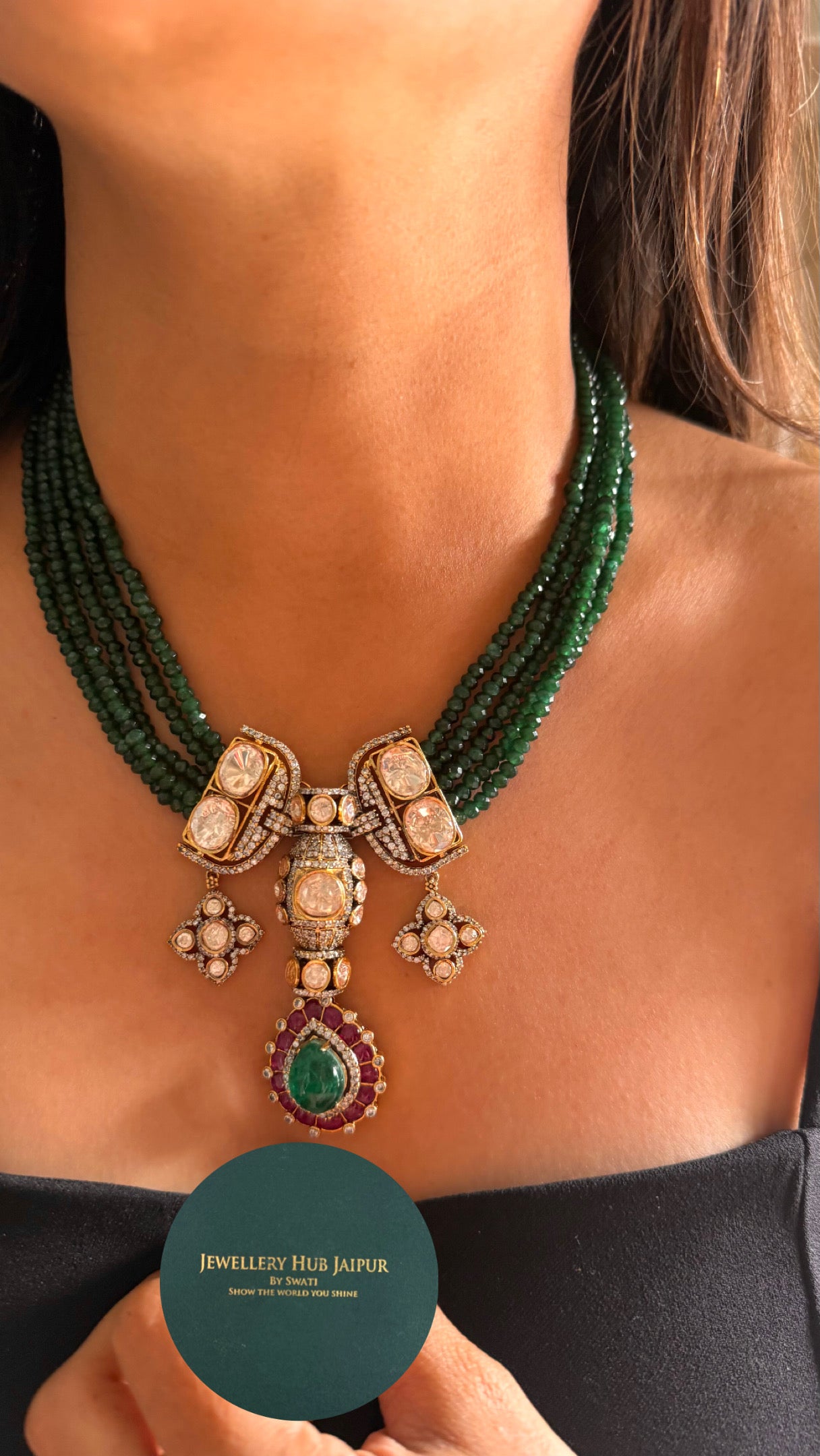 Emerald peeli polki Sunita Shekhawat inspired necklace