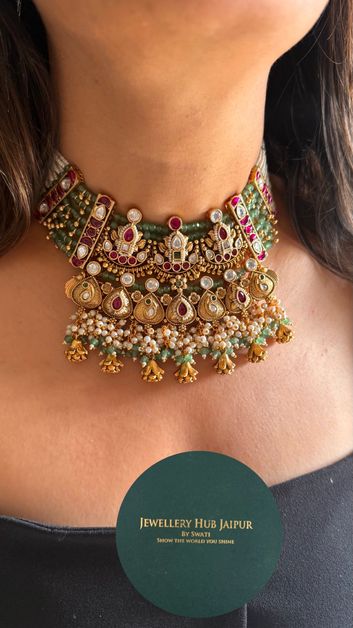 Heritage dropping rose rajwaadi necklace