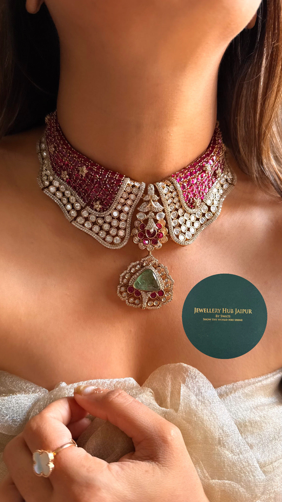 Raniwala inspired mint panna moissanite choker set
