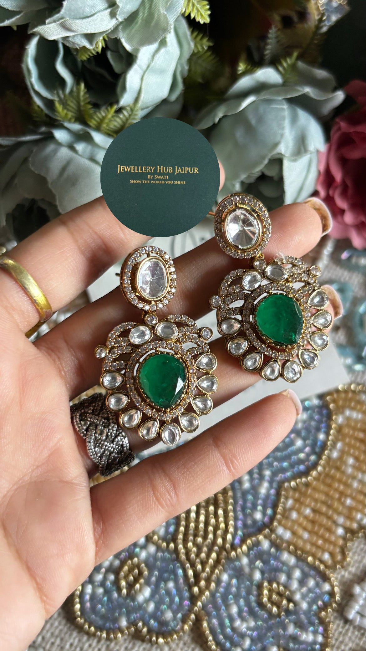 Emerald doublet moissanite  choker set