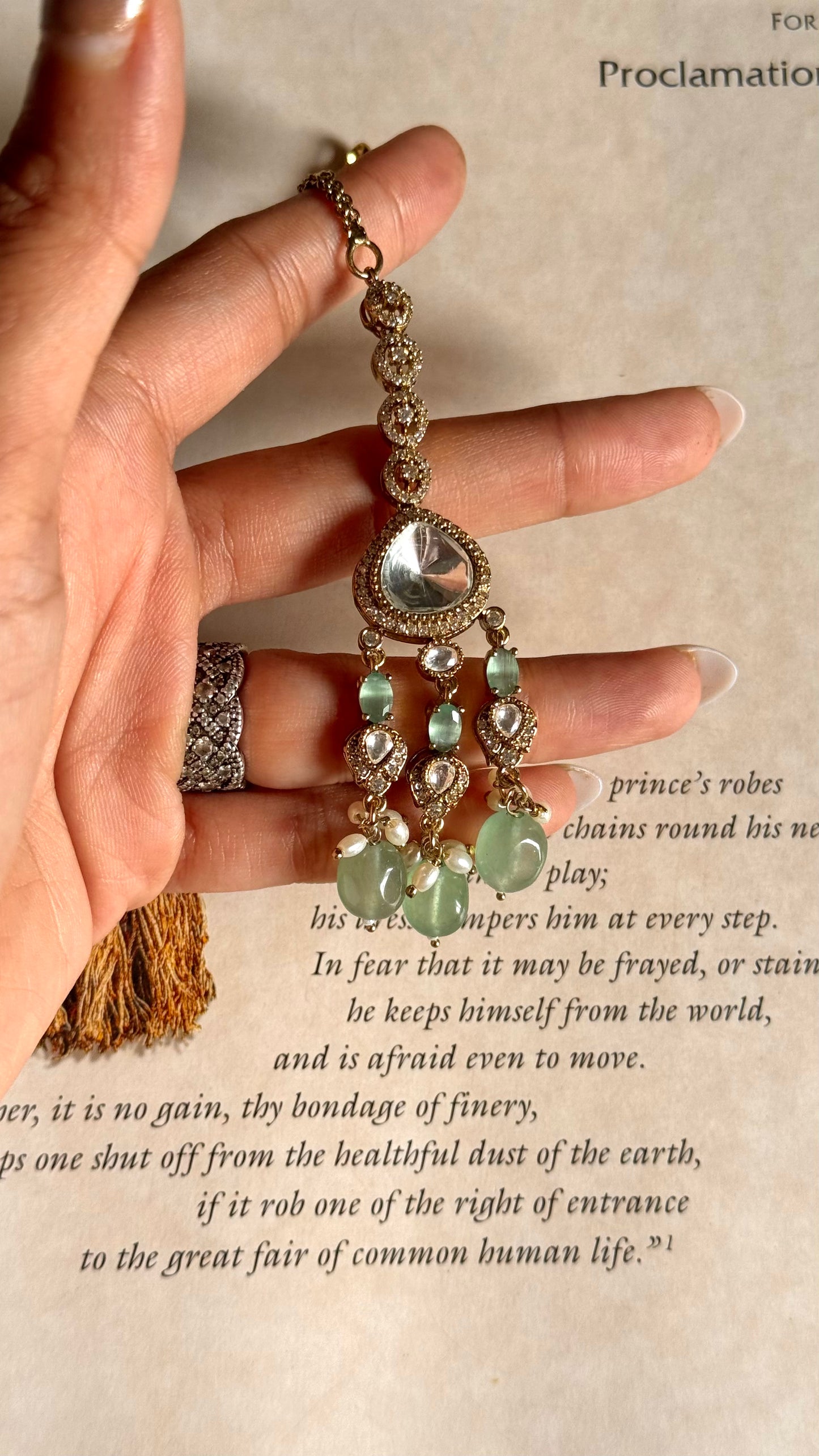 Mint Moissanite polki maangtika