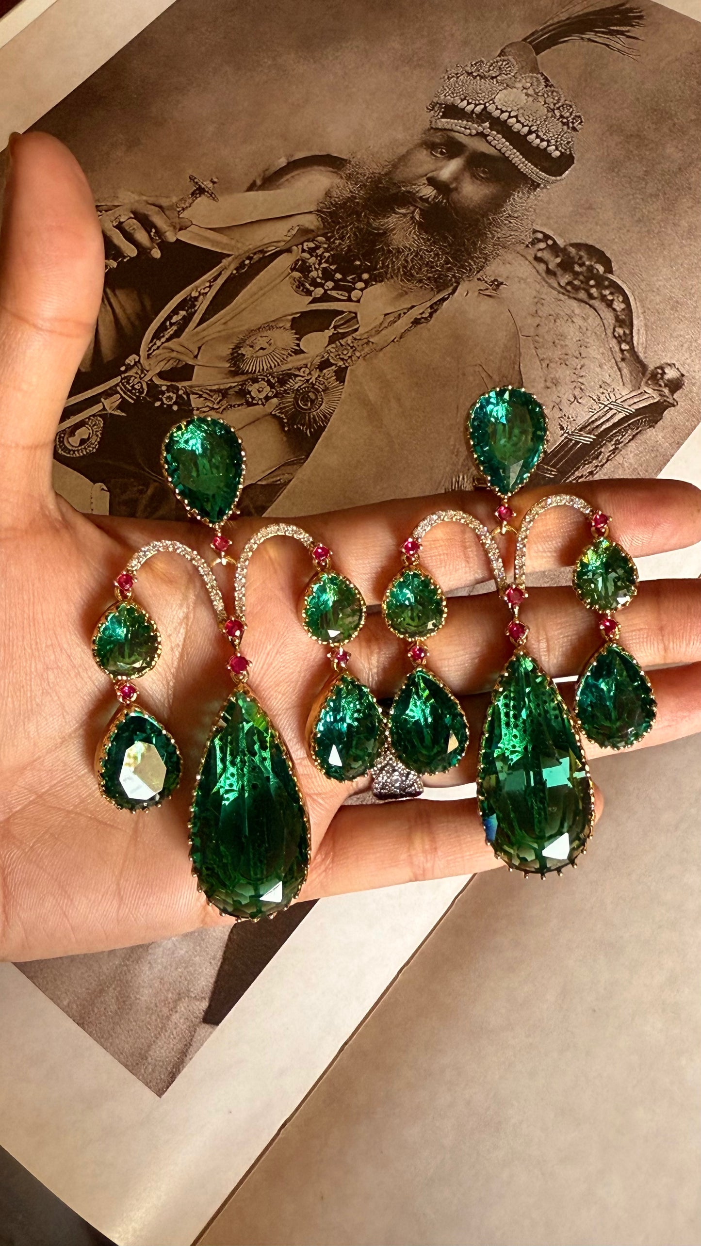 Sabhyasachi inspired emerald & ruby danglers