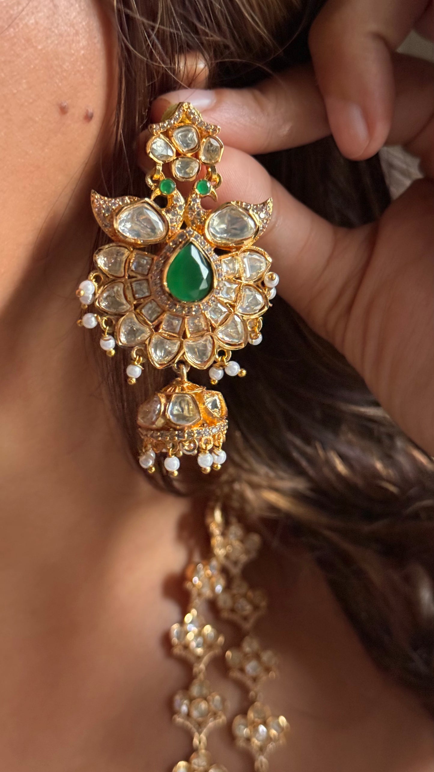 Emerald designer dual layered real moissanite Necklace