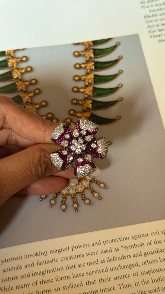 Rani pink floral cocktail adjustable ring