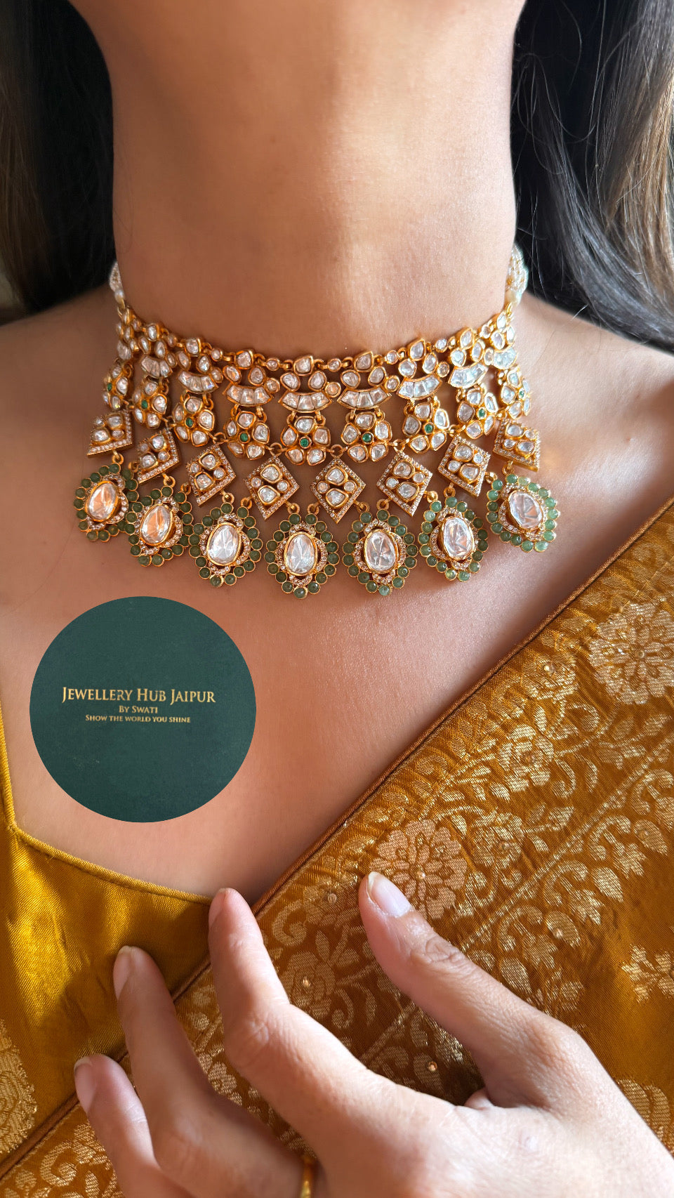 Real Moissanite polki heritage panna choker