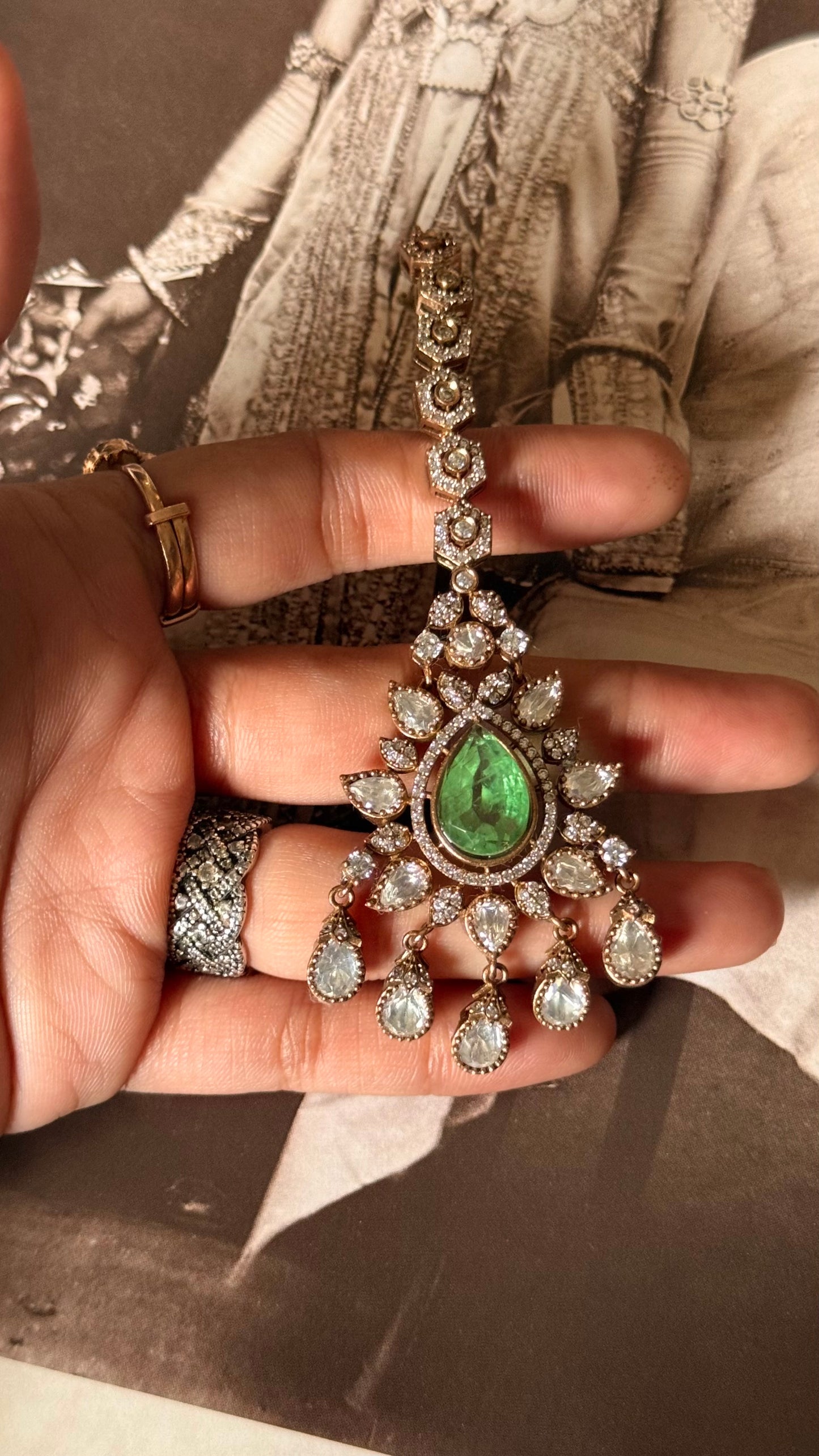Mint doublet moissanite polki victorian maangtika