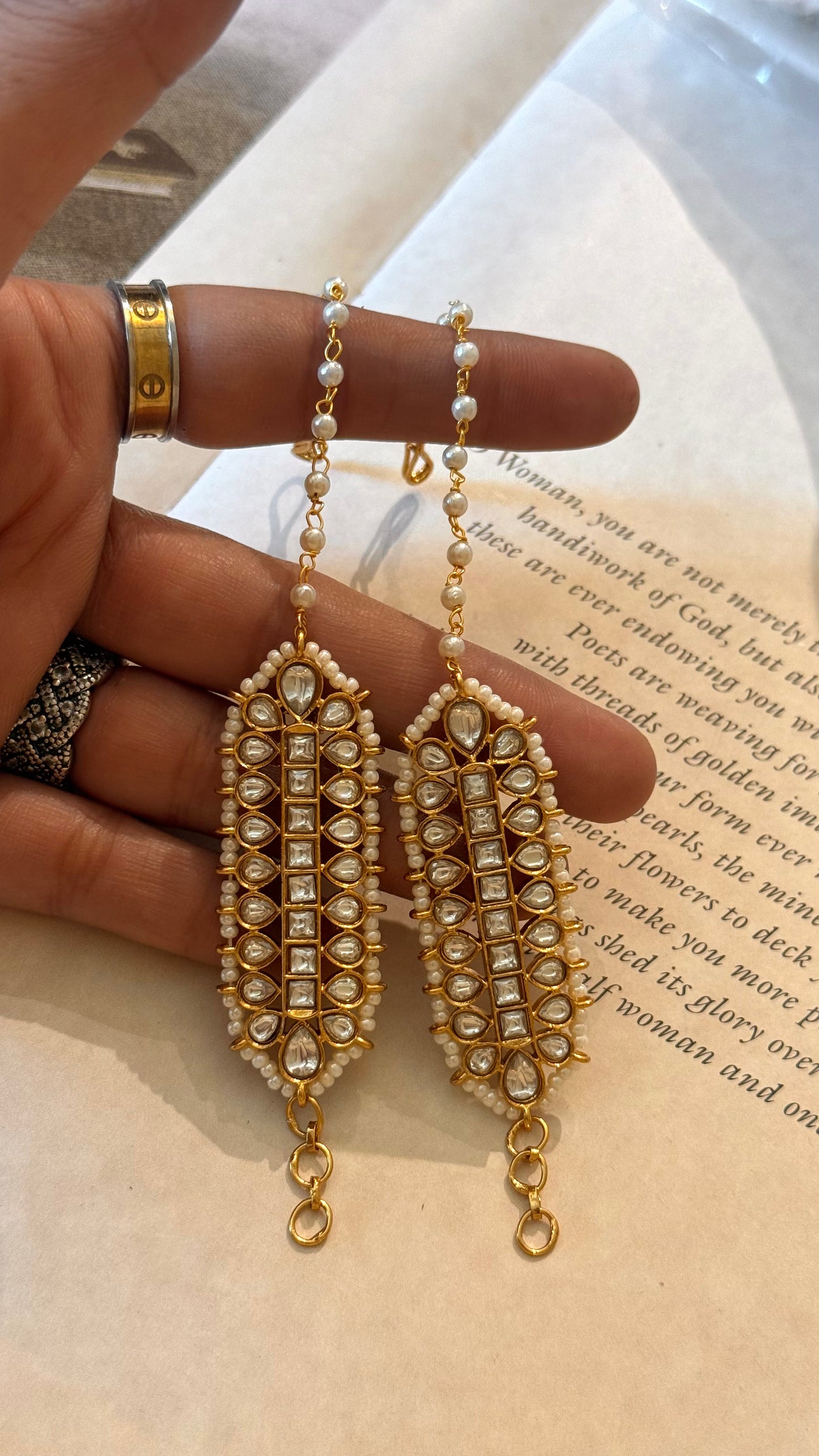 Polki pearl earchain