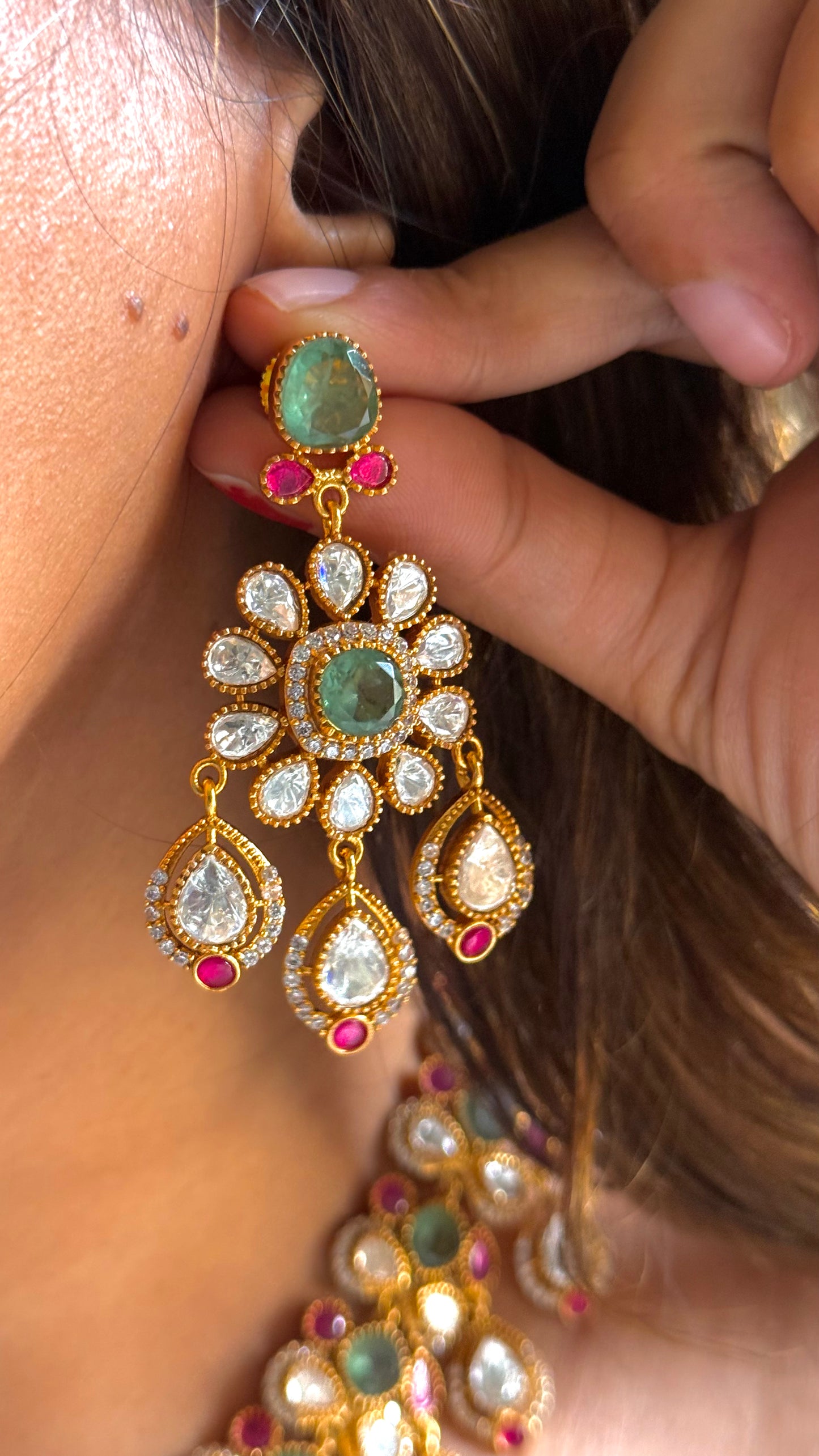 Mint & Rani pink floral polki collar necklace