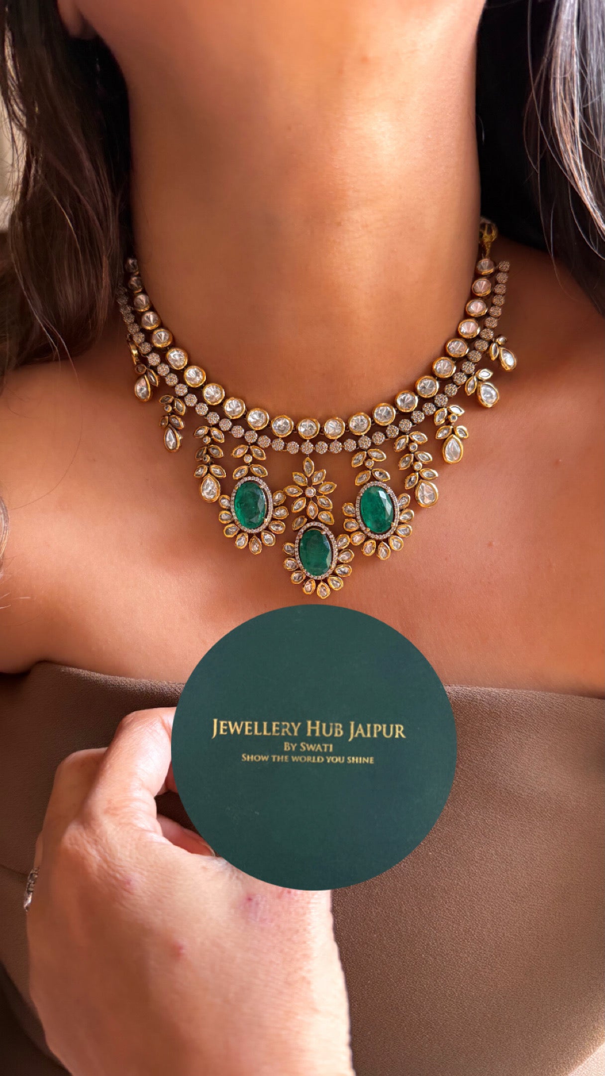 Emerald doublet with real moissanite Necklace