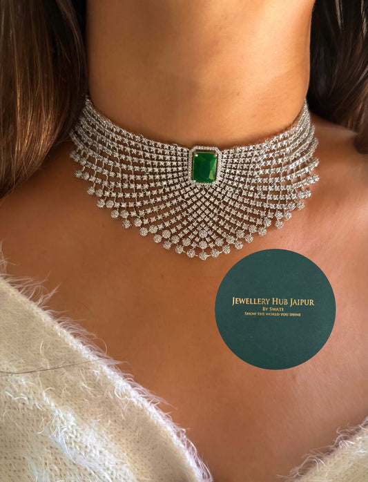 Emerald diamond statement choker set