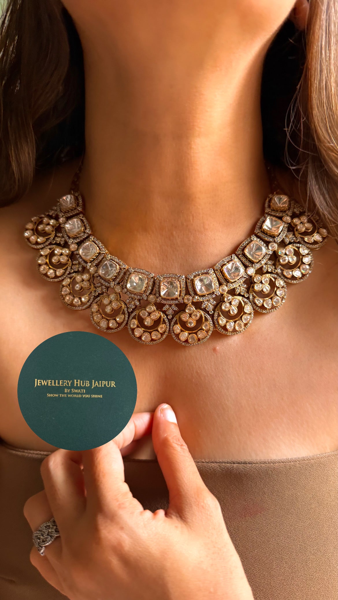 Real uncut Moissanite polki with floral design collar set