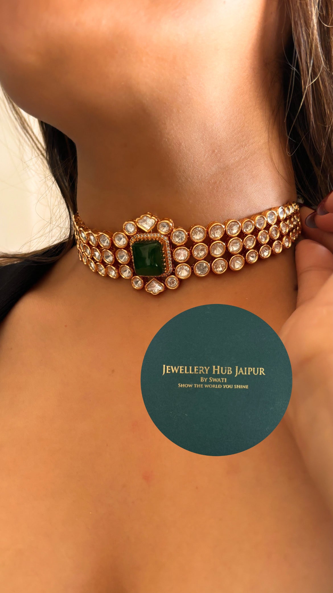 Emerald moissanite choker necklace set