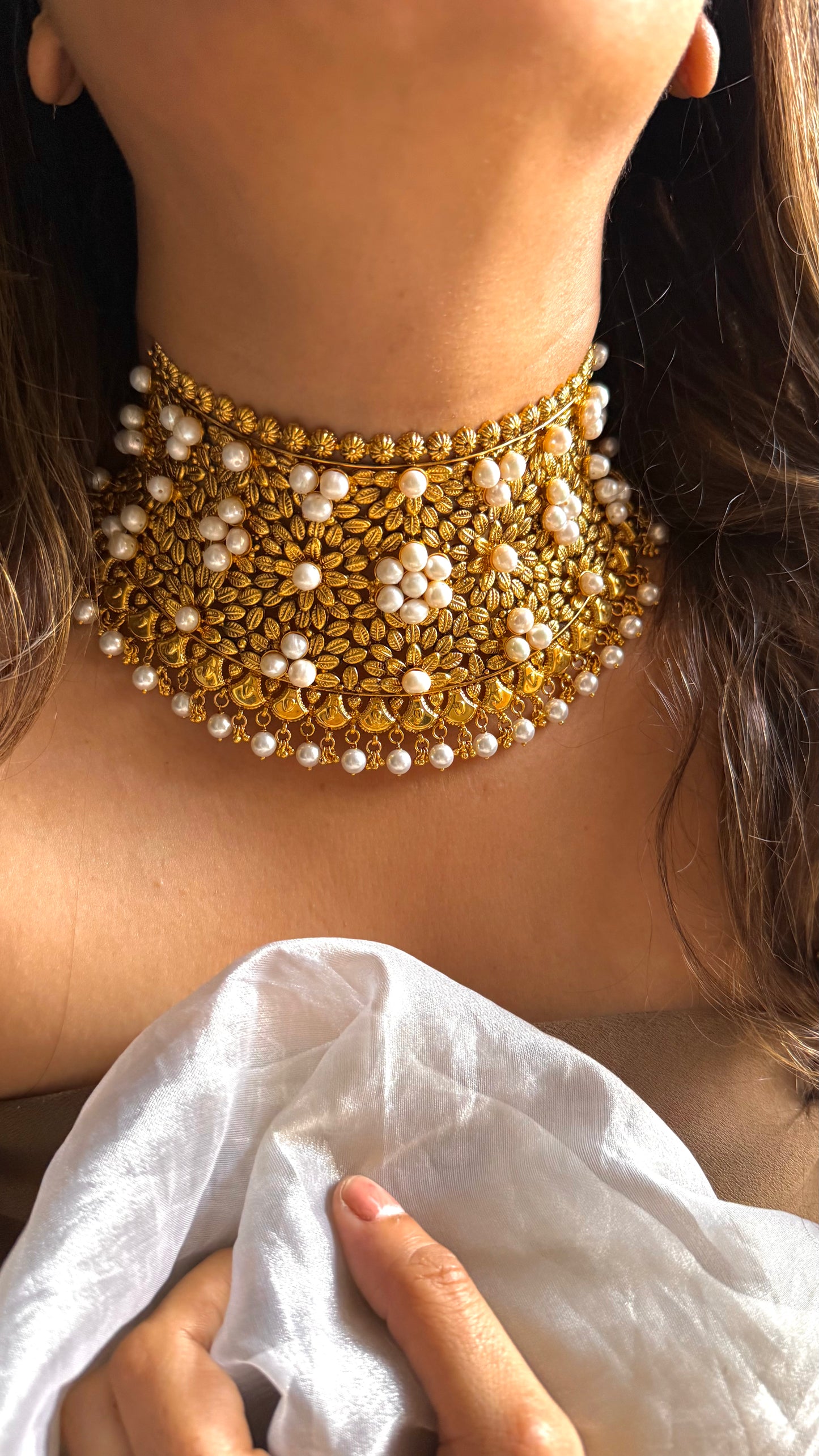 Dubai Gold inspired Floral Pearl Choker