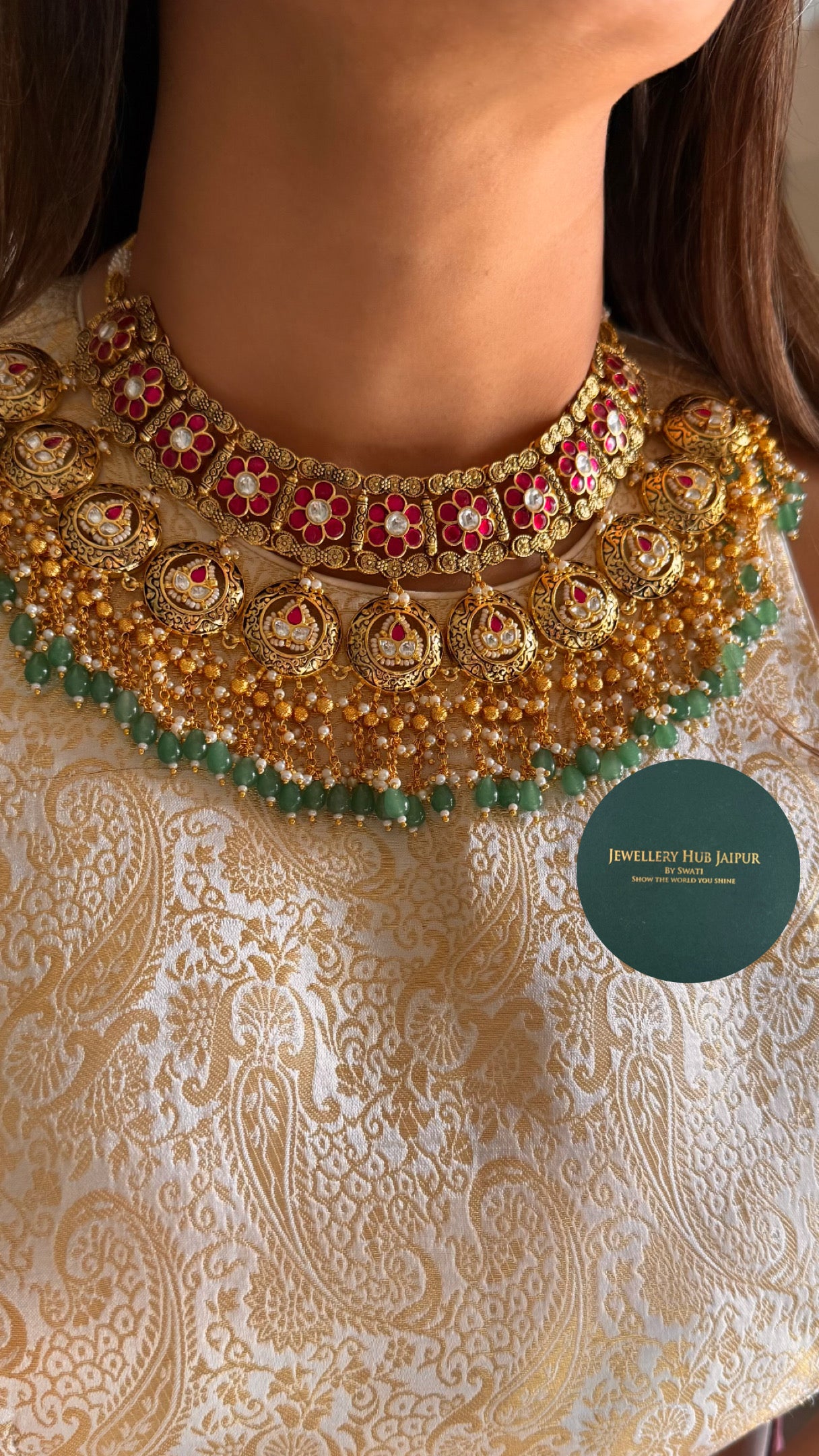 Heritage gold polki rani floral necklace