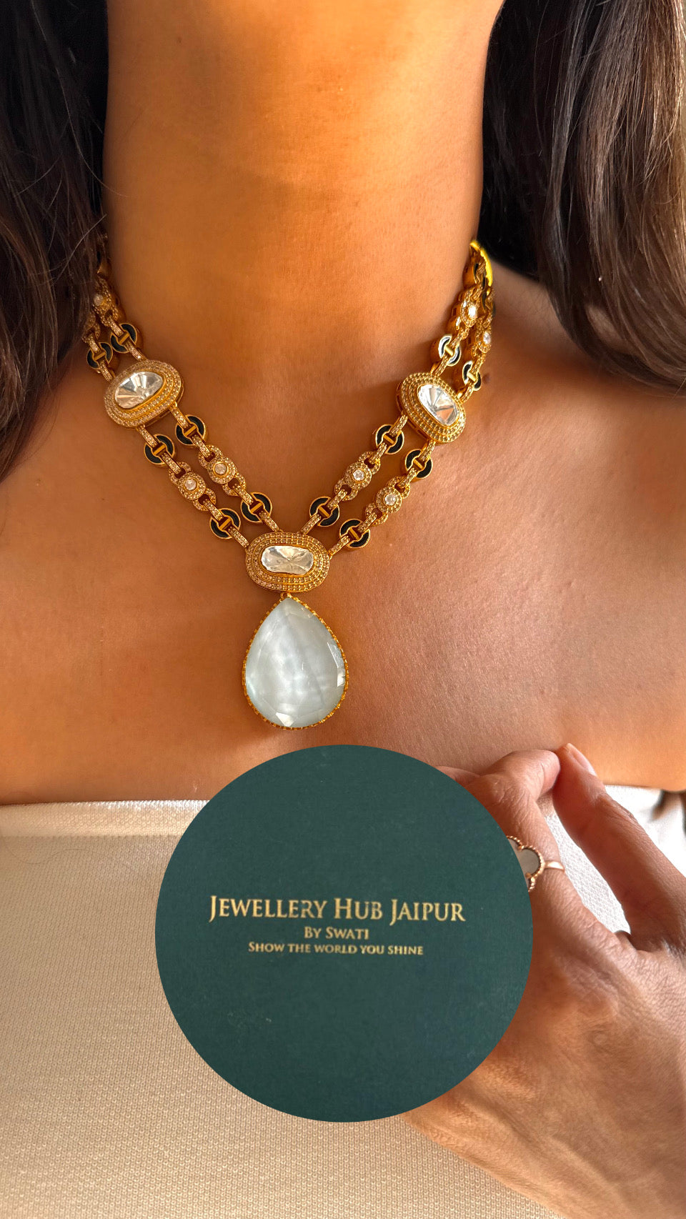mother of pearl black gold dual layer necklace