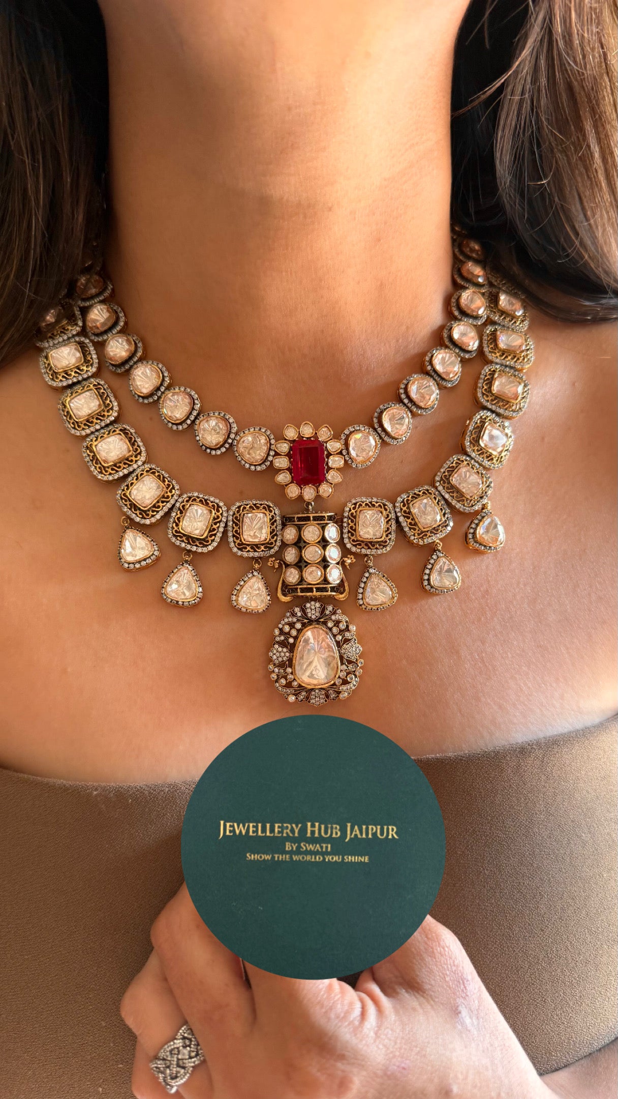 Ruby  with peeli polki inspired collar  Necklace