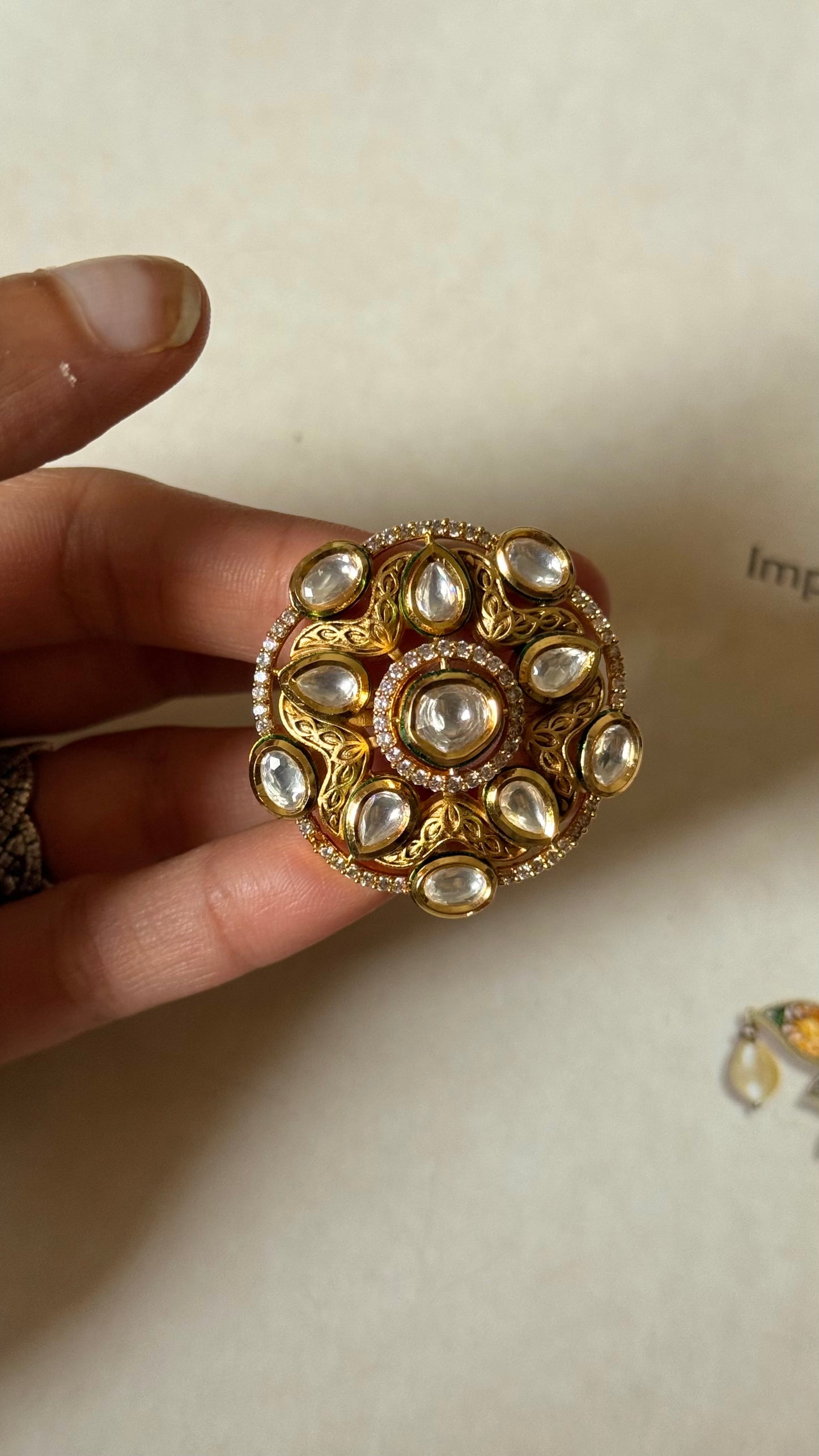 Moissanite polki floral adjustable ring