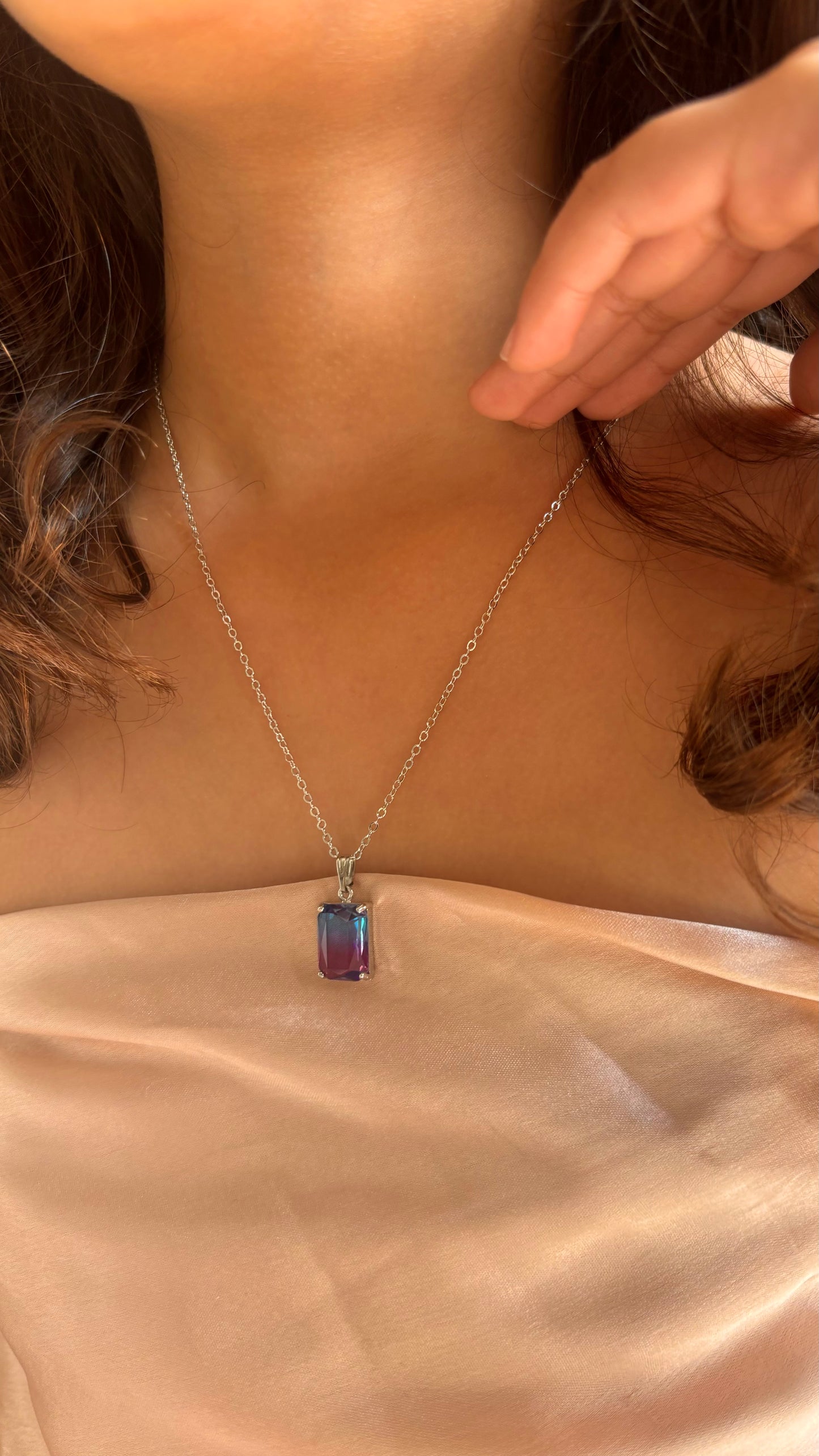 Tanzanite ombre rhodium necklace