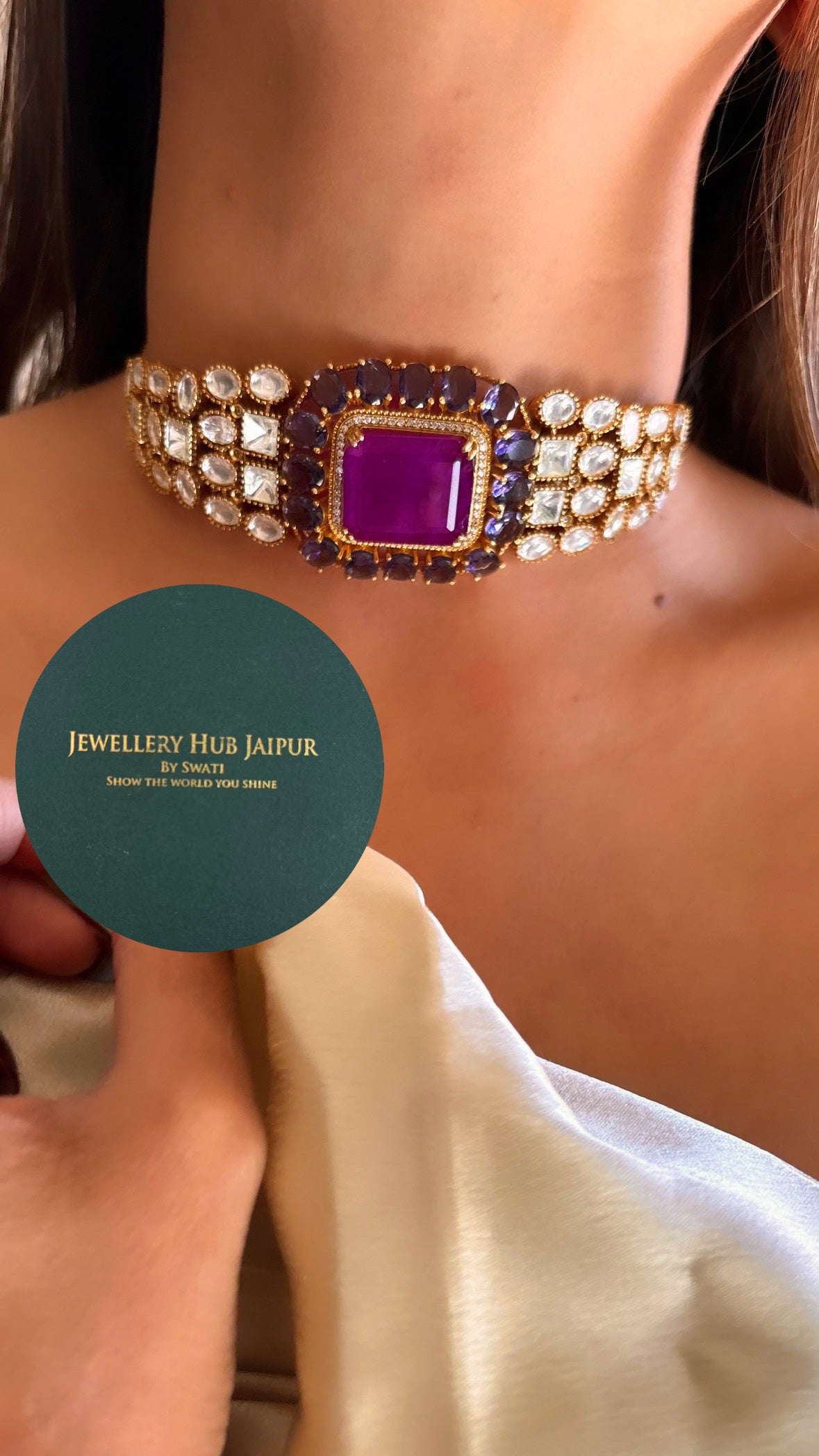 Tanzanite choker necklace with earrings