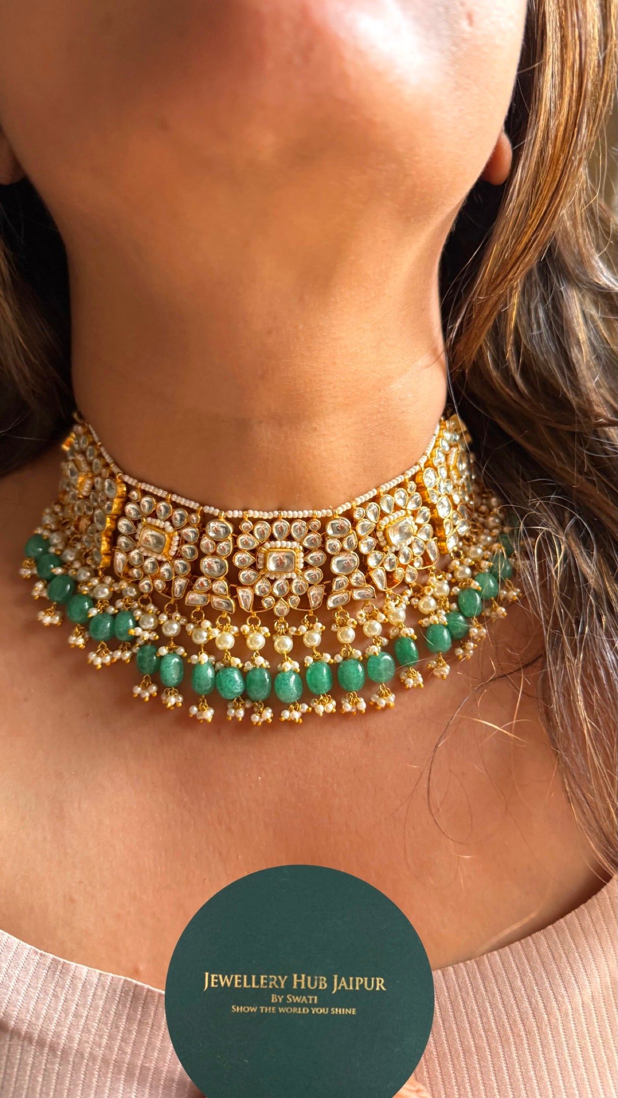 Handmade jadau with strawberry drops designer choker necklace
