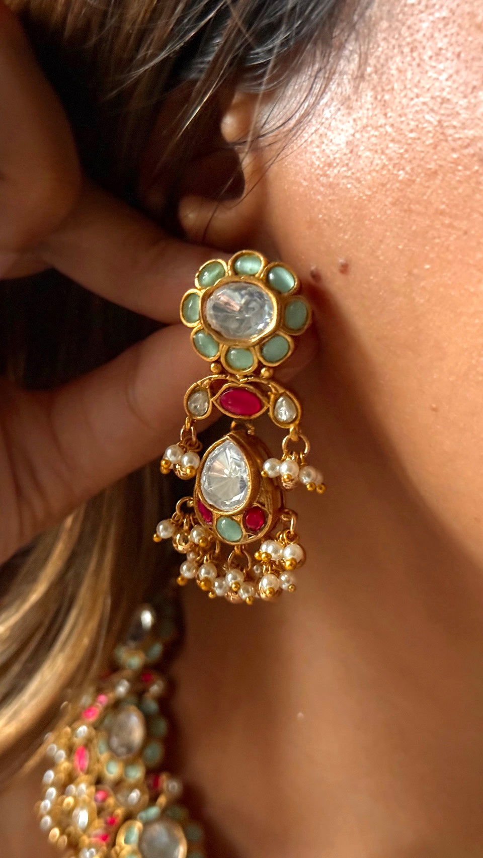 Firoza & rani pink flora paachi kundan Necklace