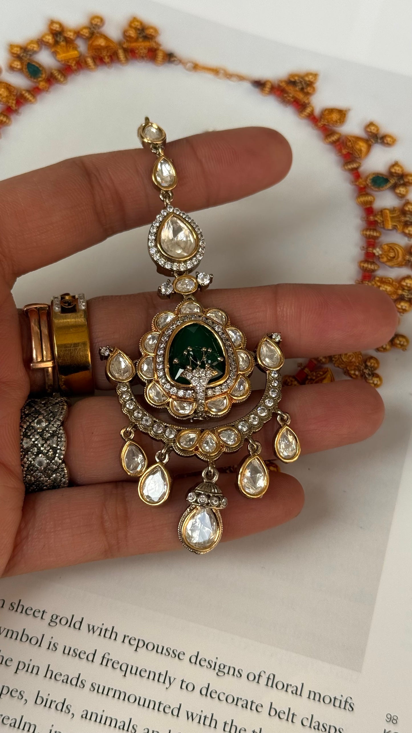 Emerald victorian sparkle maangtika