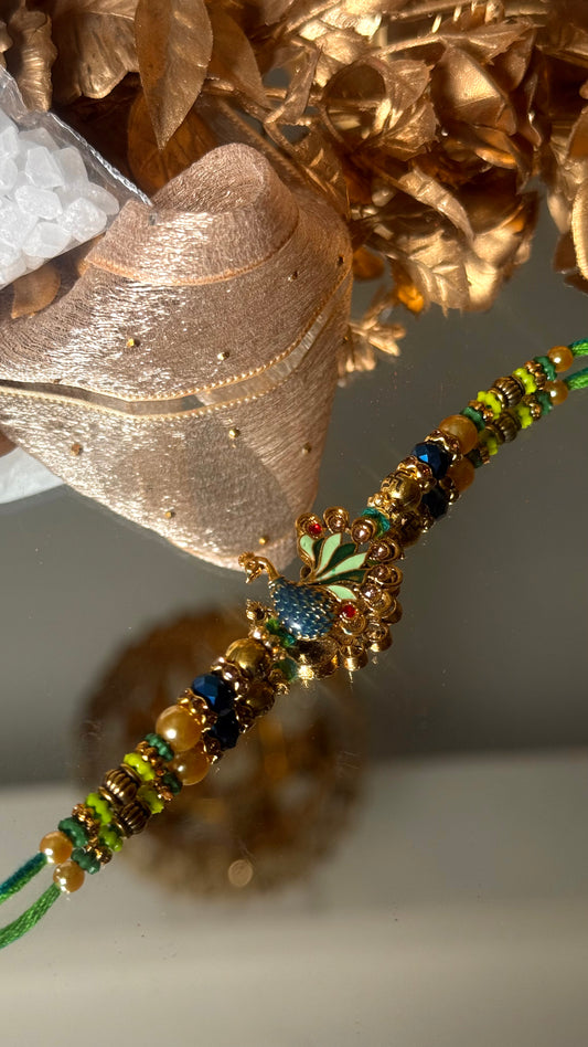 Peacock inspired nakashi rakhi (shipping will be extra)
