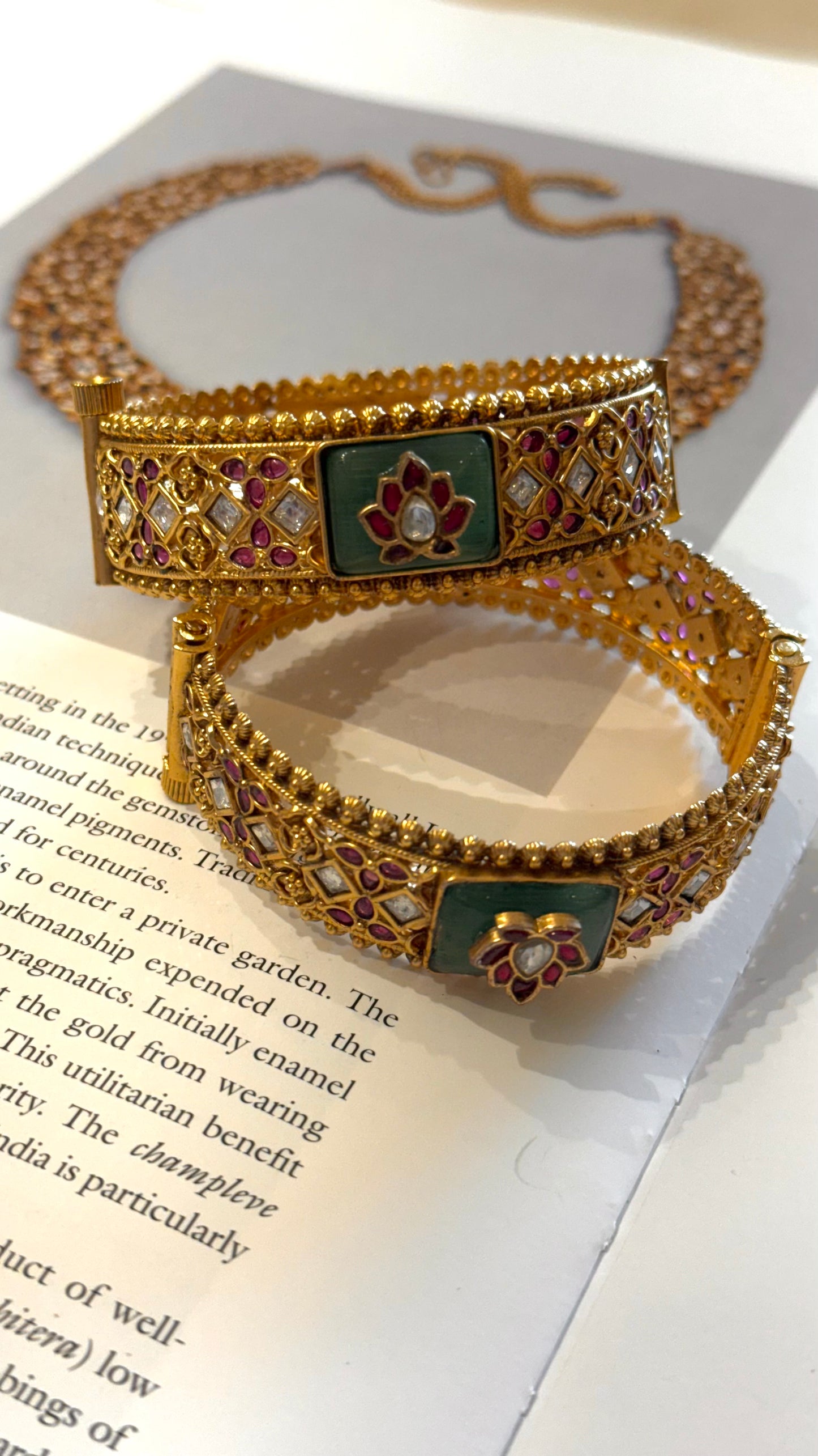 Mint inlay lotus designer gold Rajwada bangles