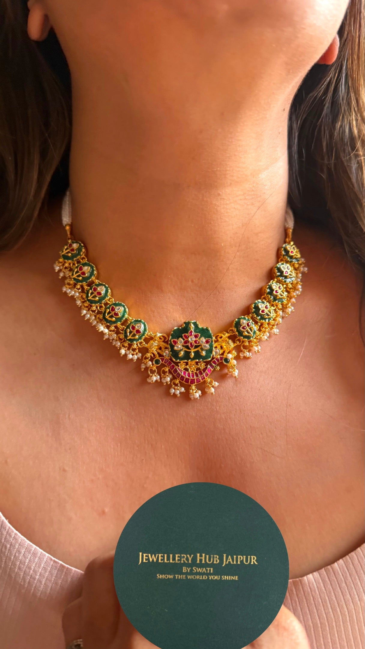 Heritage emerald & Rani pink ruby rajwadi necklace