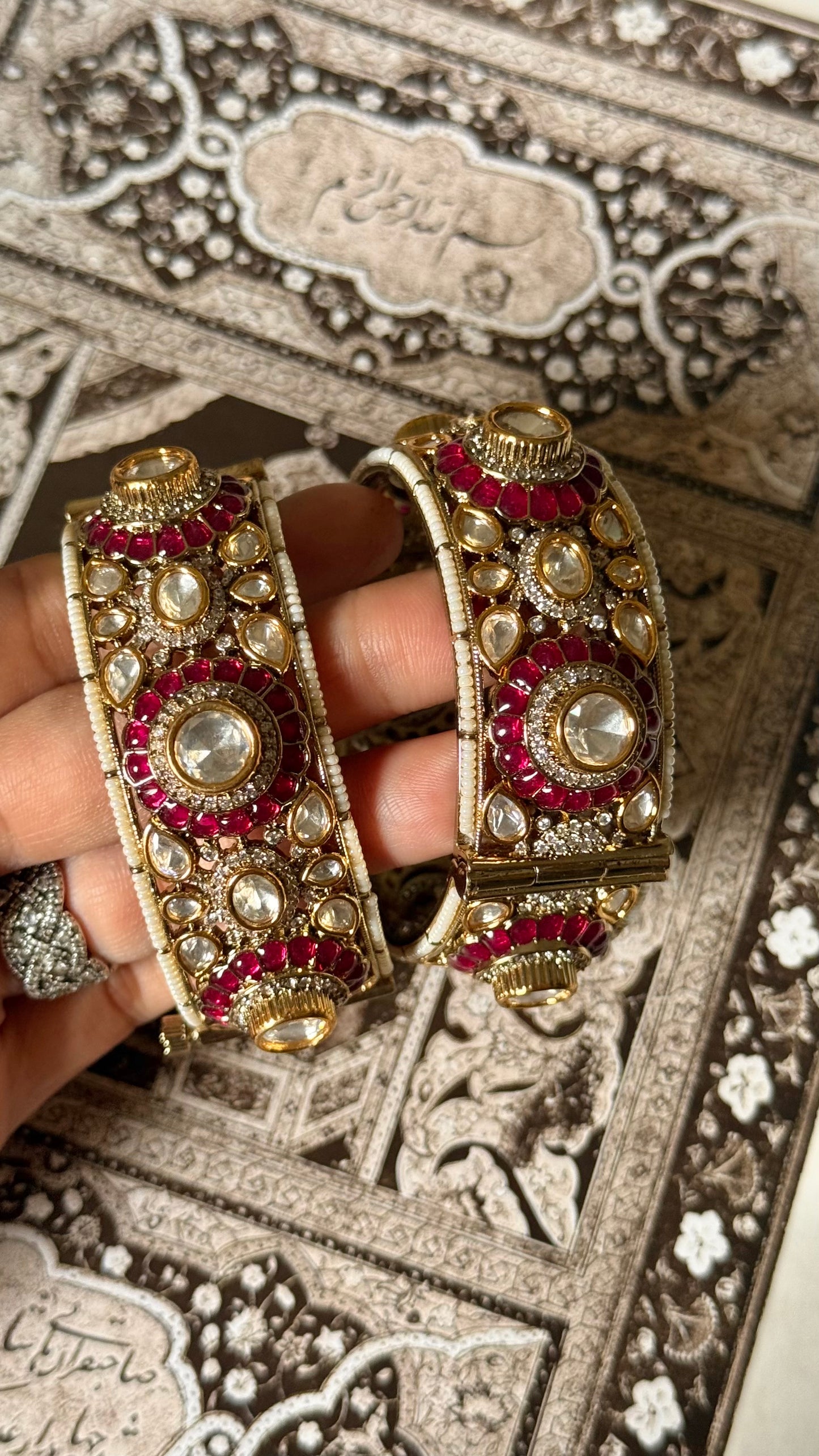 Rani pink floral moissanite polki openable bangle