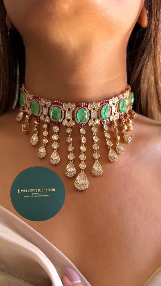 Prithika Choker mint necklace with earrings