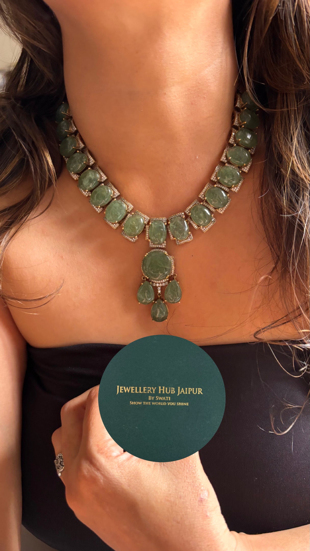 Sage green onyx gem stone necklace