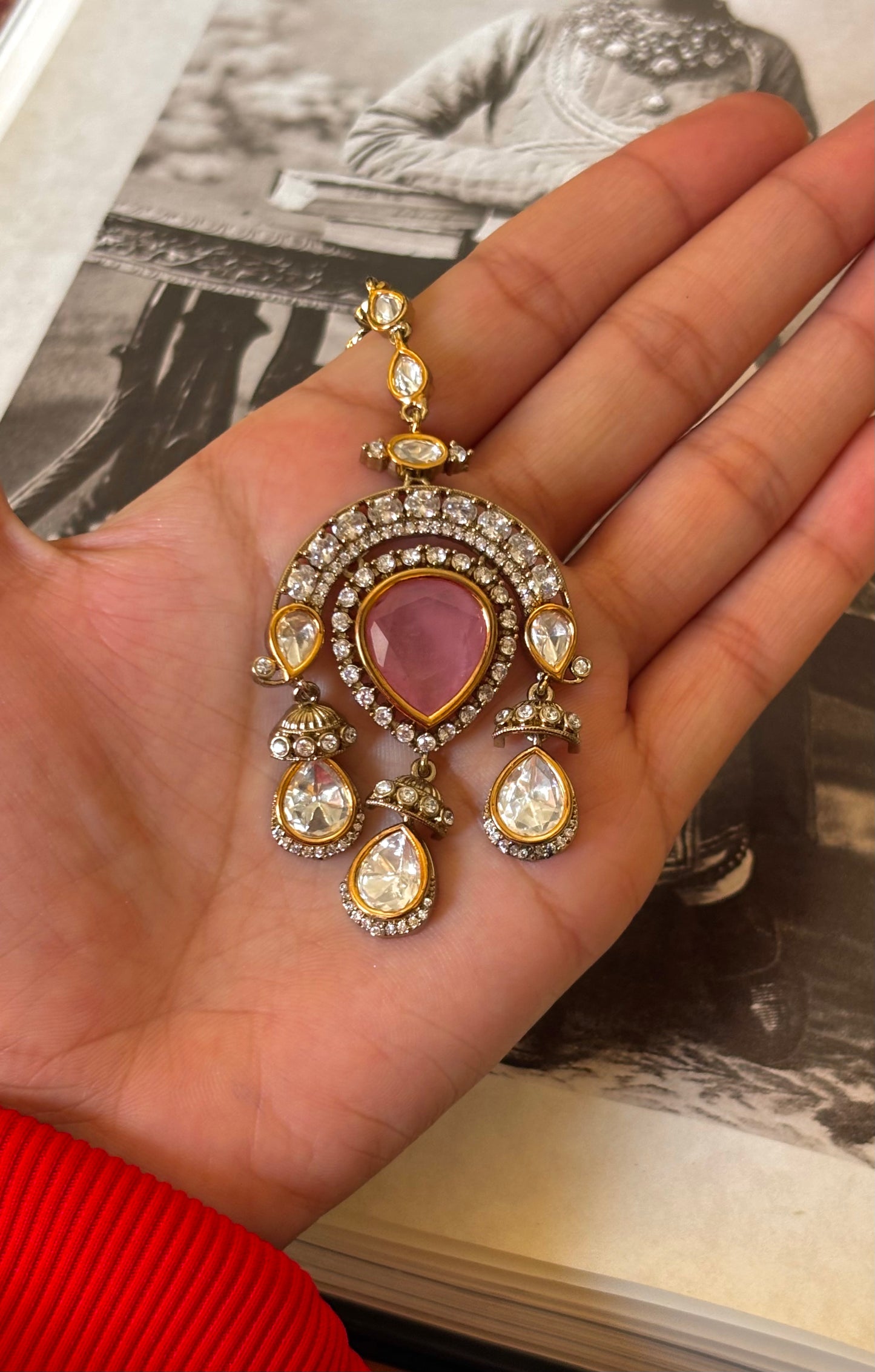 Rose pink victorian maangtika