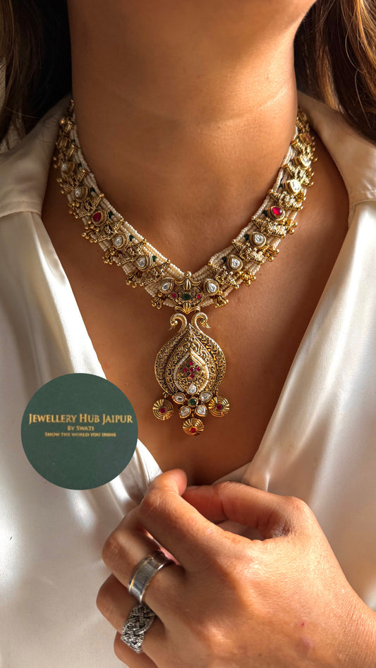 Peacock inspired nakshi necklace