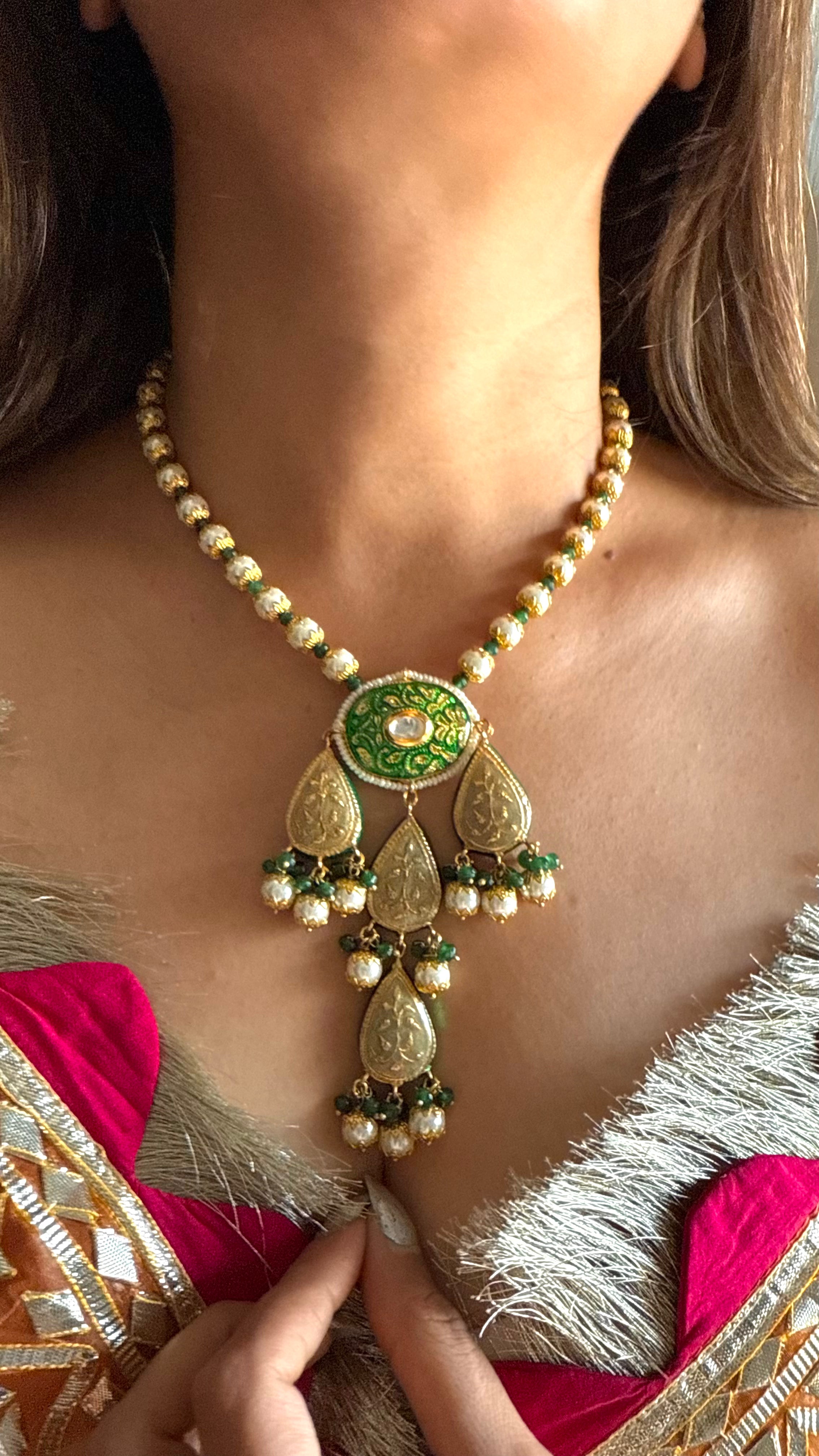 Emerald Meenakari necklace