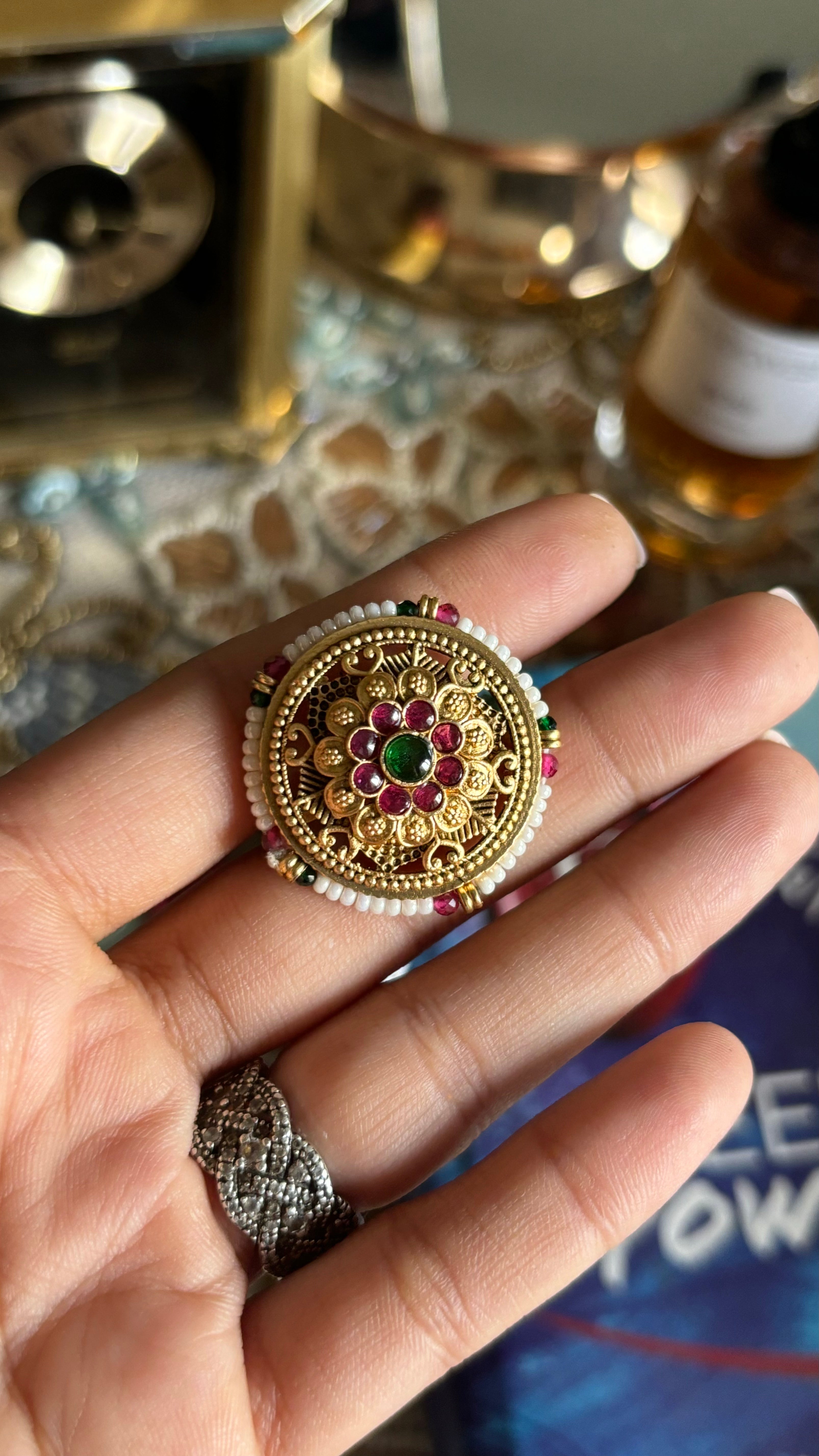 Ruby and Emerald floral Rajwada Ring