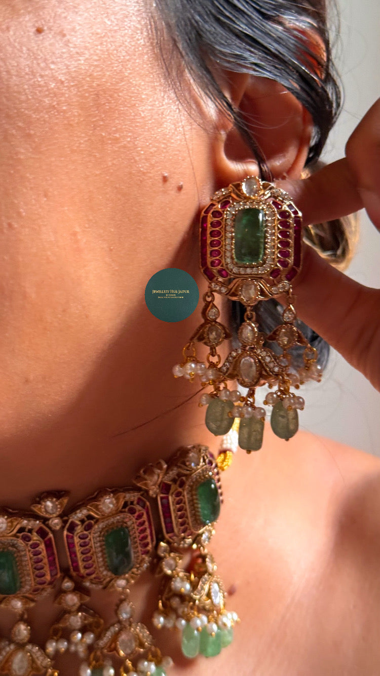 Mint doublet & Rani pink with mint drops Choker set