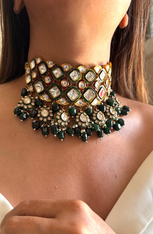 Emerald & ruby meenakari moissanite choker