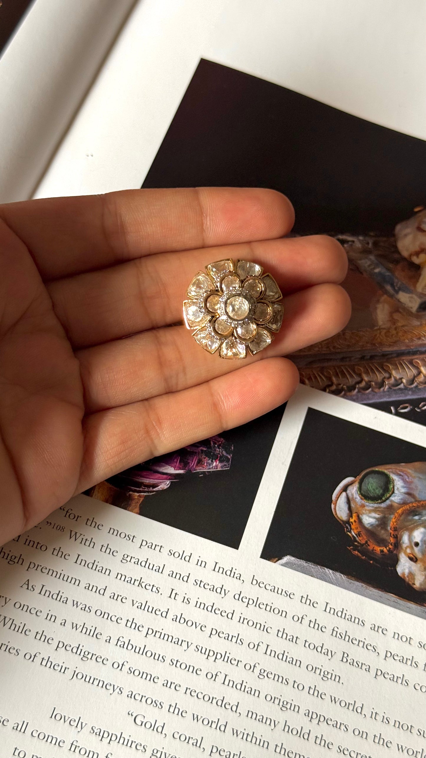 Peeli Polki double floral ring