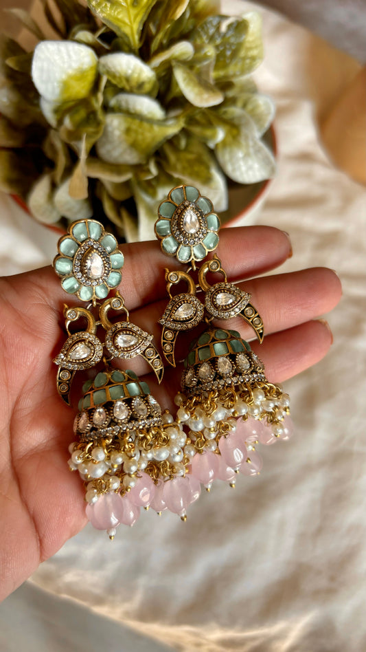 Daaniya Mint & Rose quartz jhumkis