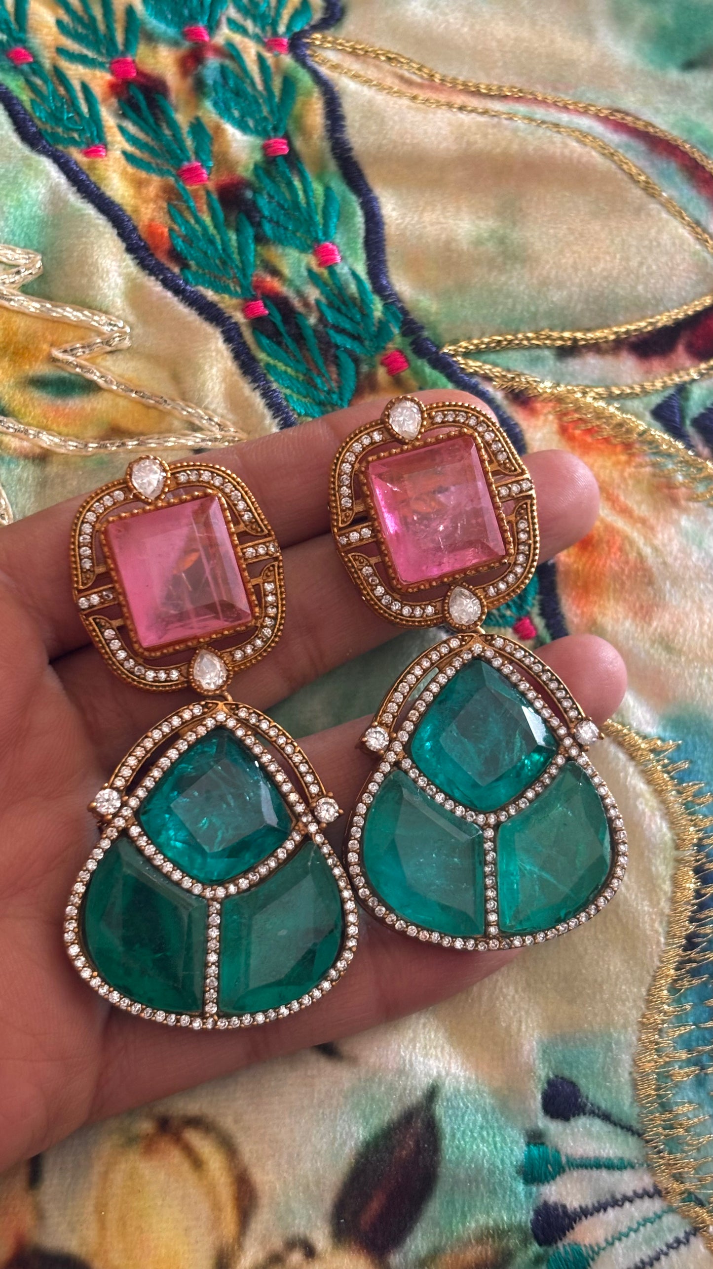 Rose quarts & turquoise danglers