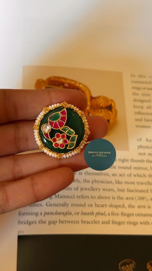 Emerald & Rani pink inlay adjustable ring