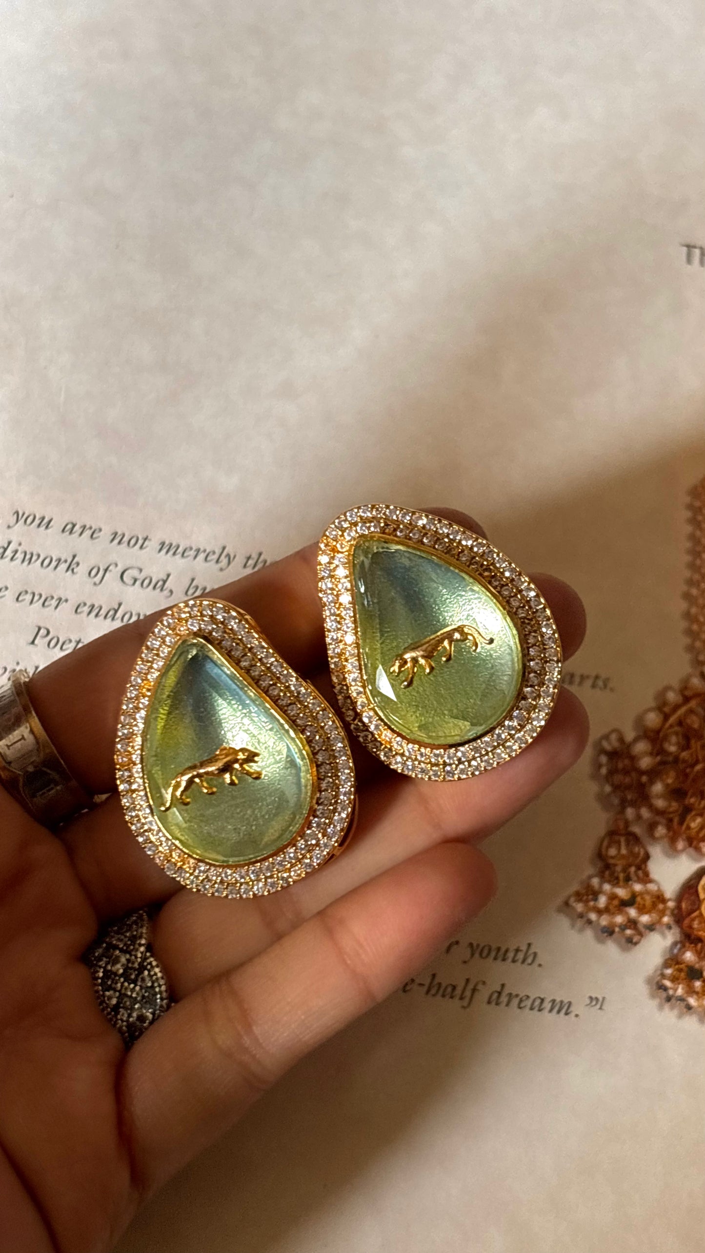 Mint designer leopard Studs