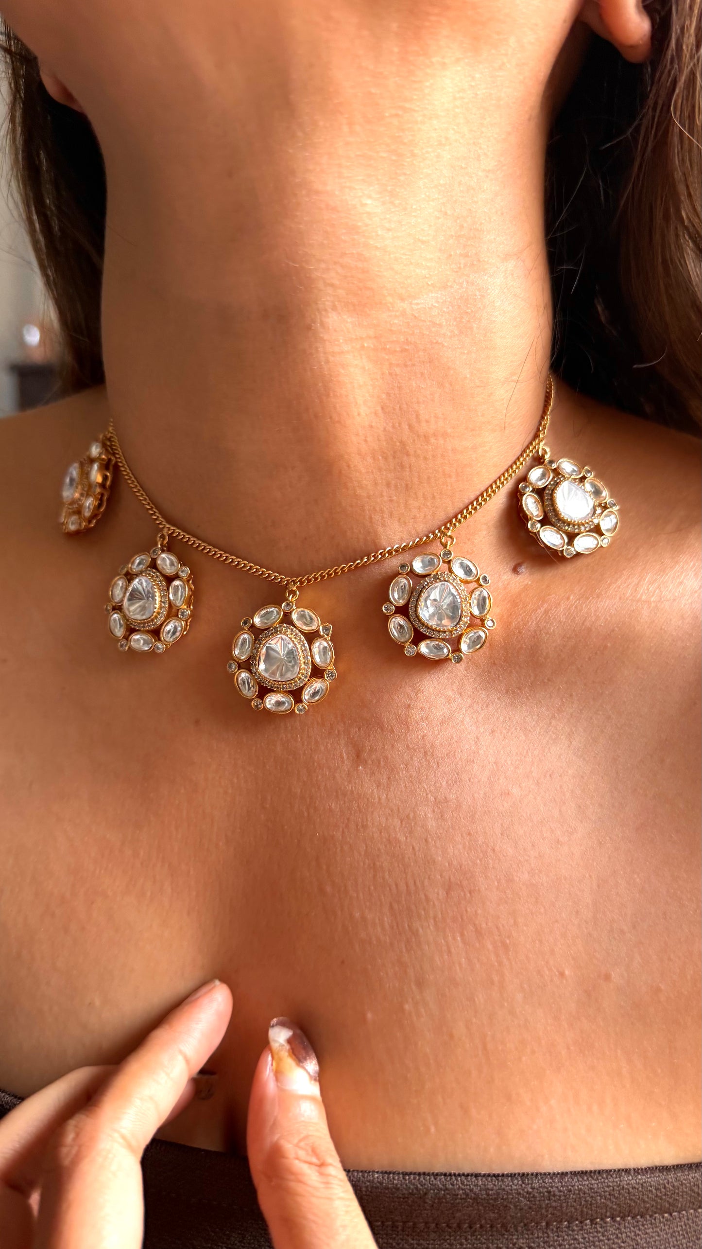 Moissanite uncut polki floral minimal set