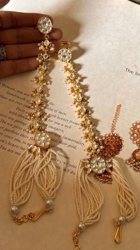 Paachi Kundan pearl Hathphool